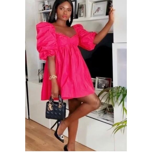 Zara Blogger's Fave Pink Puffed Sleeve Babydoll Mini Dress size L - Picture 12 of 12